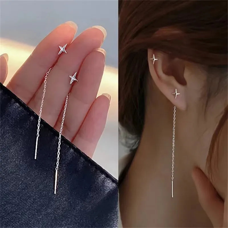 French Luxury Sweet Romantic Long Zircon Tassel Twisted Earrings for Women Jewelry Gift