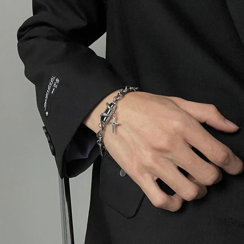 Retro Black Zircon Star Bracelet for Women Gifts Trend Titanium Steel Chain Jewelry