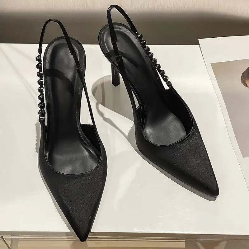 Pumps Metallic Crystal Sandals Shiny High Heels Slingback Silver Women Pointy Toe Stiletto Heeled Shoes Party Dress Shoes