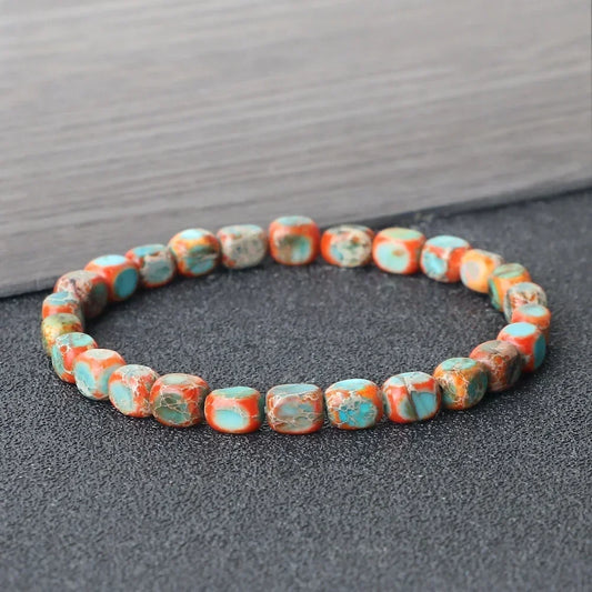 Vintage Elastic Bead Bracelet Square Emperor Stone Bangle Women Men Chakra Healing Couple Bracelet Natural Chain Jewelry