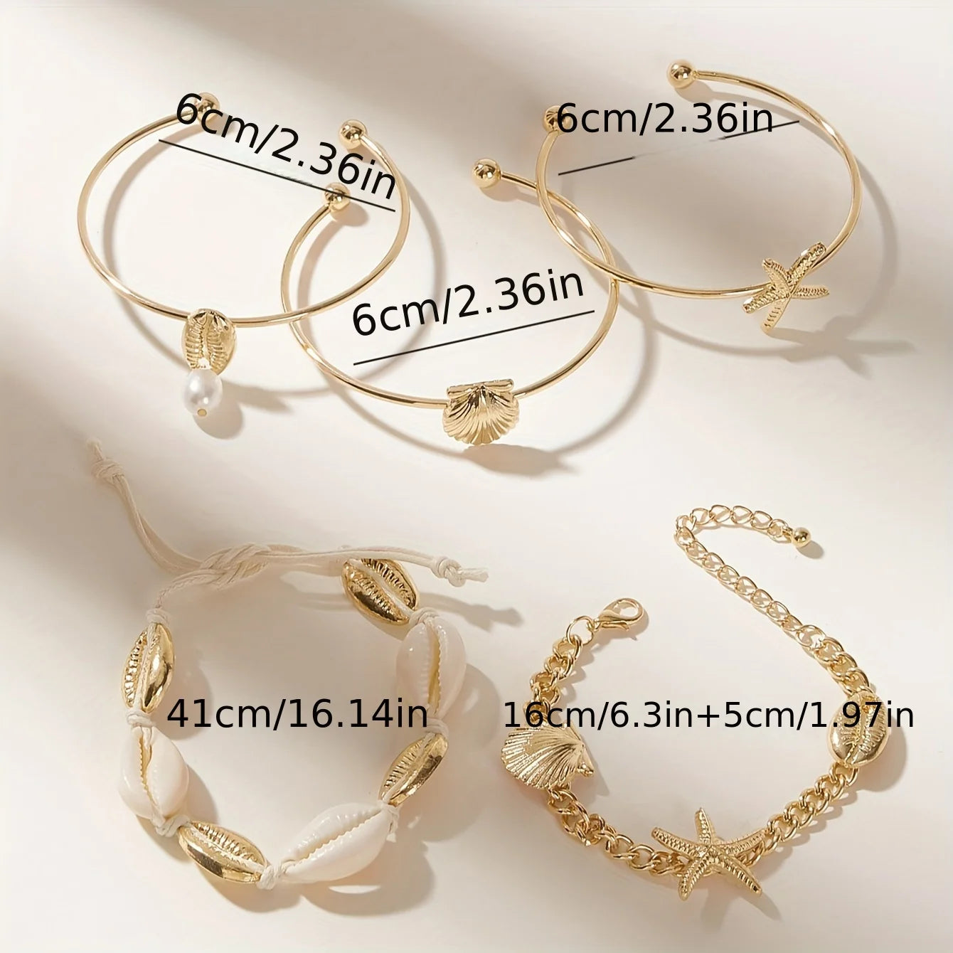 Fashion Luxury Women's Bracelet Starfish Shell Pendant Bracelet Set Beach Vacation Accessories