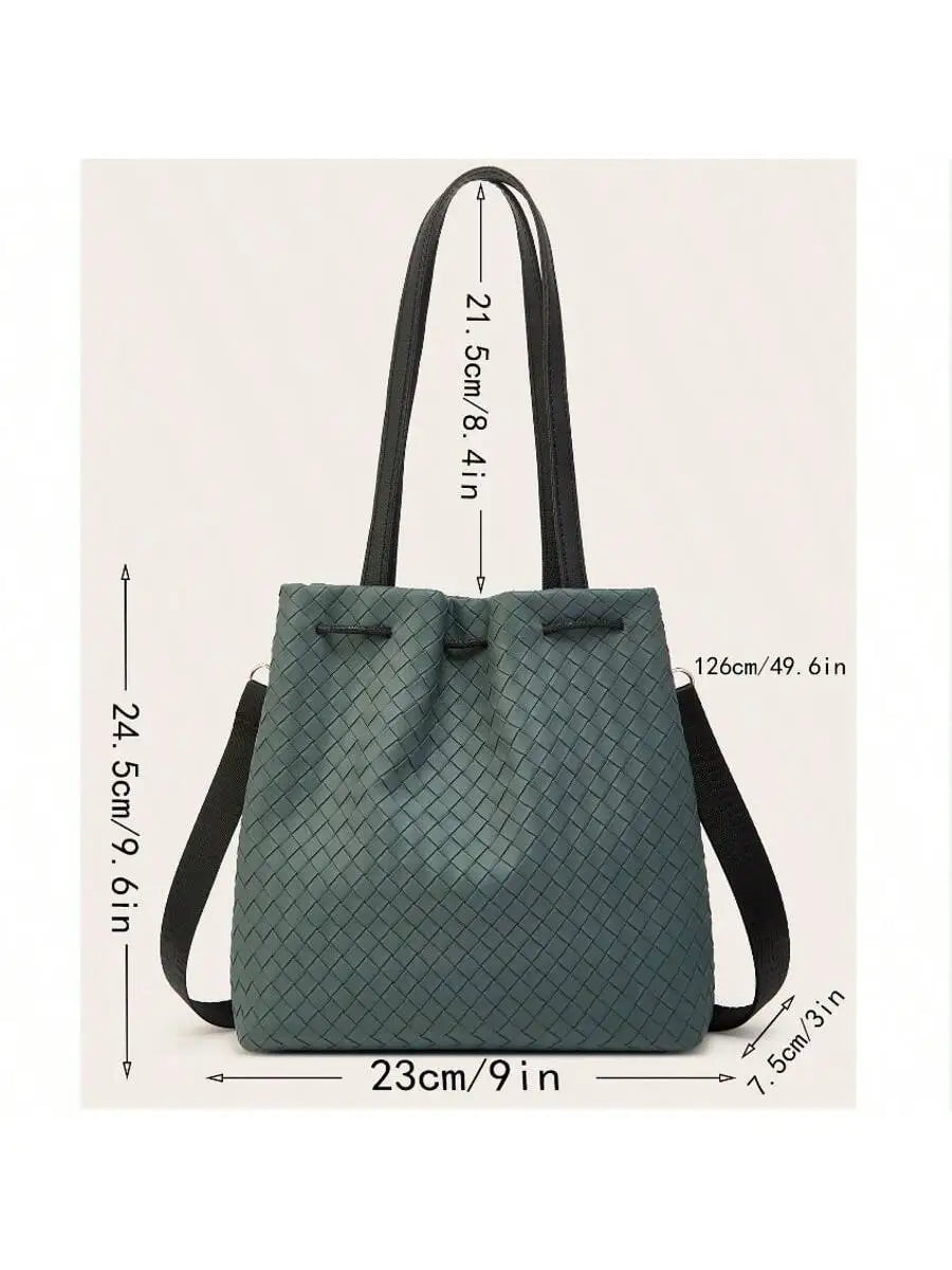 2025 New, Woven Handbag, PU Material, with Tassel Accessories, Fashion Bucket Bag, Women's Shoulder Bag, Ideal for Daily Use and