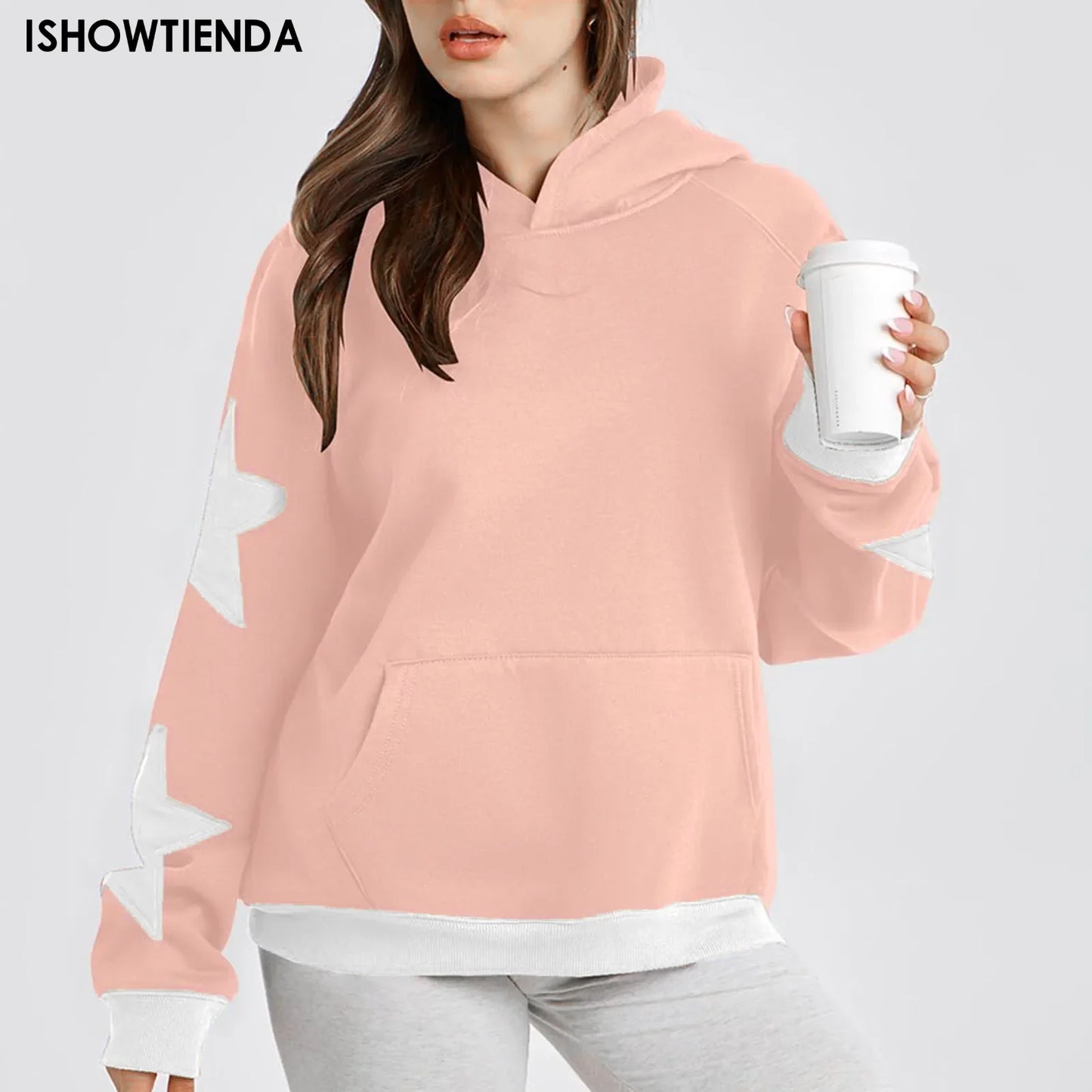 Y2k Vintage Star Print Hooded Hoodie For Women Casual Loose Long Sleeve Hooded Drawstring Sweatshirts Autumn Spring Coat Street