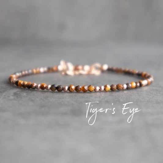 Tigers Eye Crystal Bracelet, Dainty Crystal Healing Bracelets for Women, Natural Honey Tiger Eye Gemstone Jewelry