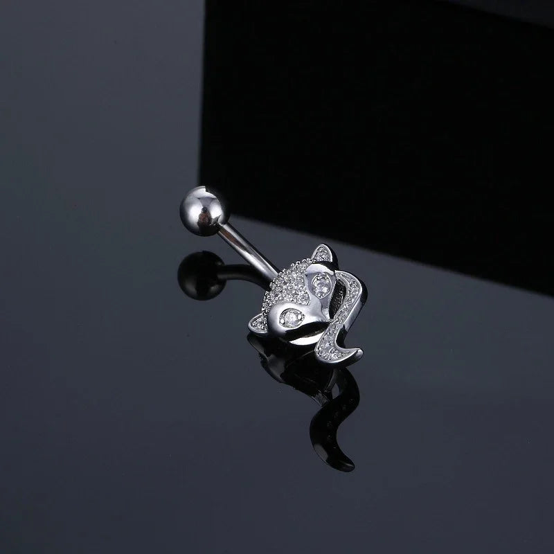 Full Diamond-embeded Fox Shape Animal Belly Piercing Navel Nail Sexy Fashion Zircon Inlaid For Women
