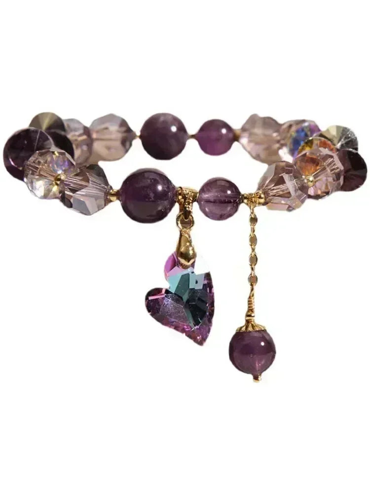 Natural Amethyst Bracelet for Women, Floral Boho Chic Crystal Beads Handmade Adjustable