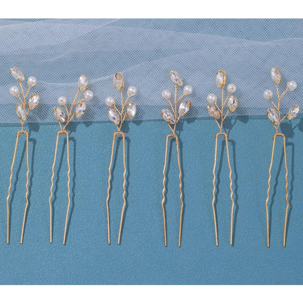 6Pcs Bridal Hairpins Wedding Headpiece Golden And Silvery Pearl Hair Comb Rhinestone Crystal  Hair Accessories