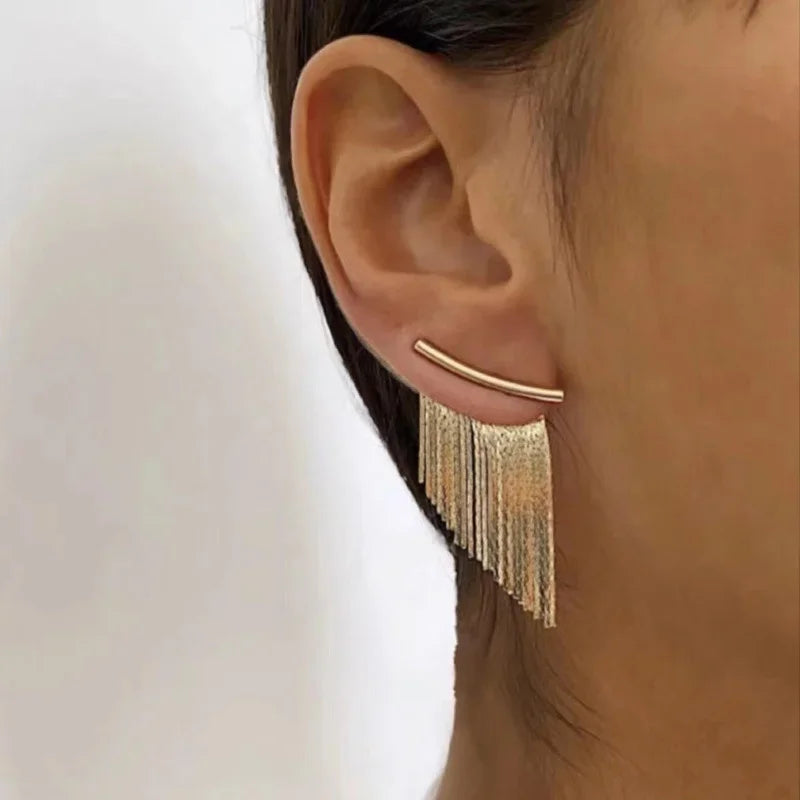 Fashion Statement Earring Long Statement Gold Color Bling Tassel Earrings For Women Female Daily Pendant Jewelry Gifts