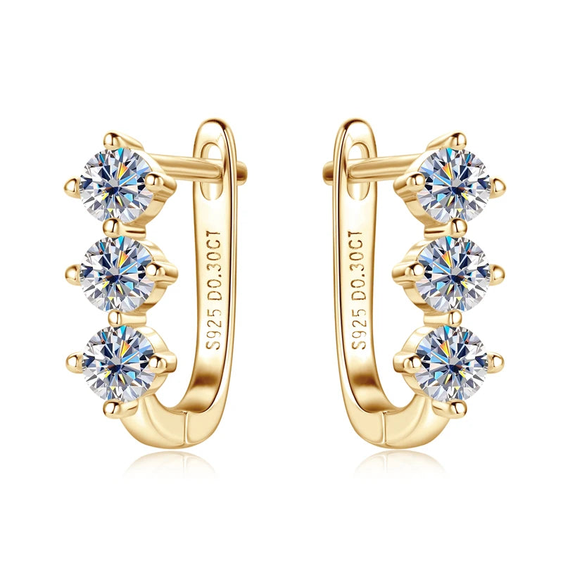 Fashion Classic U-shaped earrings S925 Silver 3mm Moissanite Hoop Clip Earring Fine Jewelry Gift