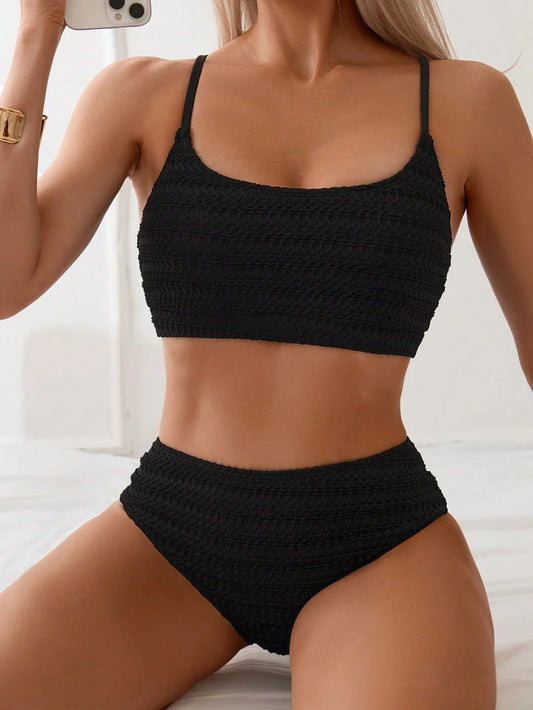 Two-Pieces Women Bikinis Black 2025 Push-Up Padded Bra High Waisted Bikini Set Swimsuit Swimwear Bathing Suit Beachwear Biquini