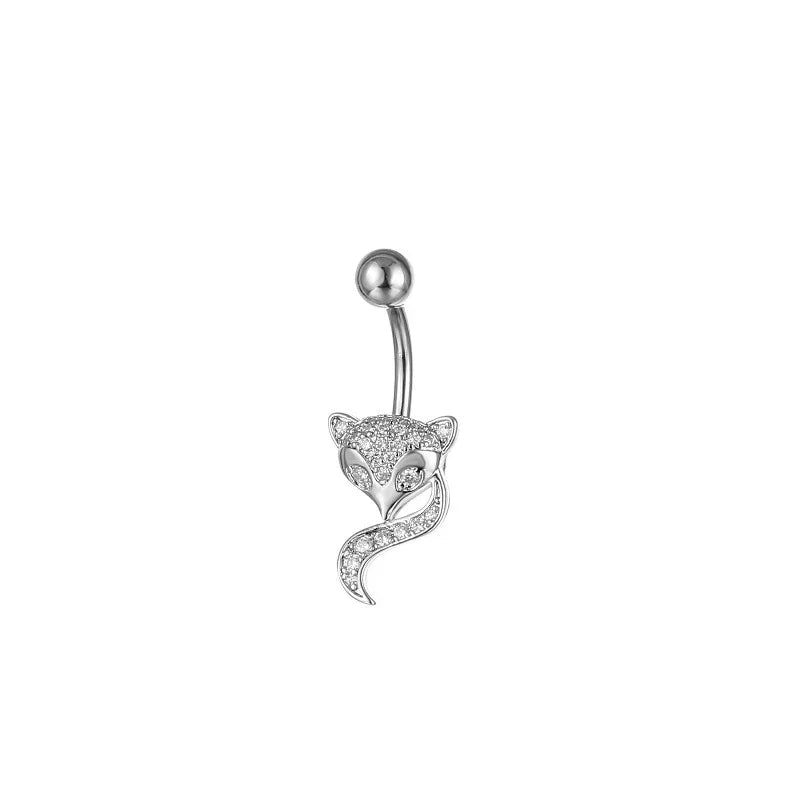 Full Diamond-embeded Fox Shape Animal Belly Piercing Navel Nail Sexy Fashion Zircon Inlaid For Women