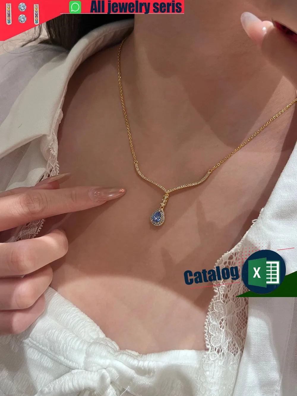 Mermaid Water Drop Aquamarine Necklace Women's Light Luxury Niche Design Pendant Accessories Collarbone Chain Tassel Lady