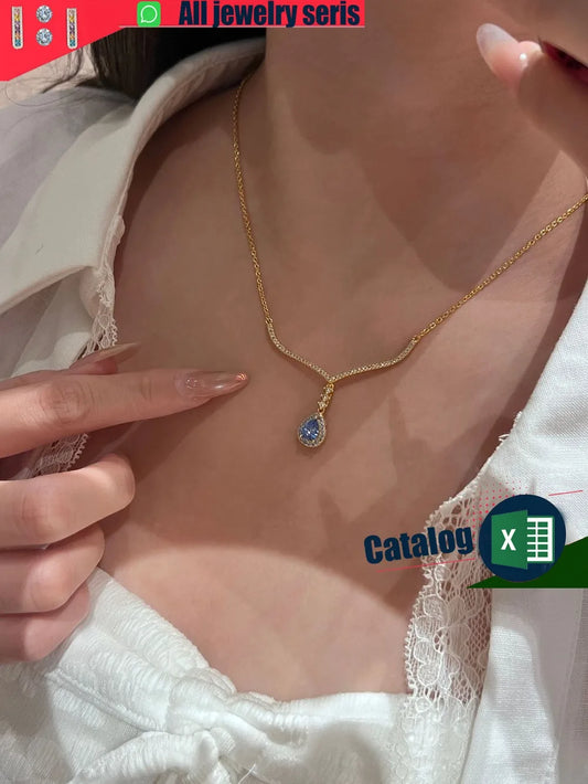 Mermaid Water Drop Aquamarine Necklace Women's Light Luxury Niche Design Pendant Accessories Collarbone Chain Tassel Lady