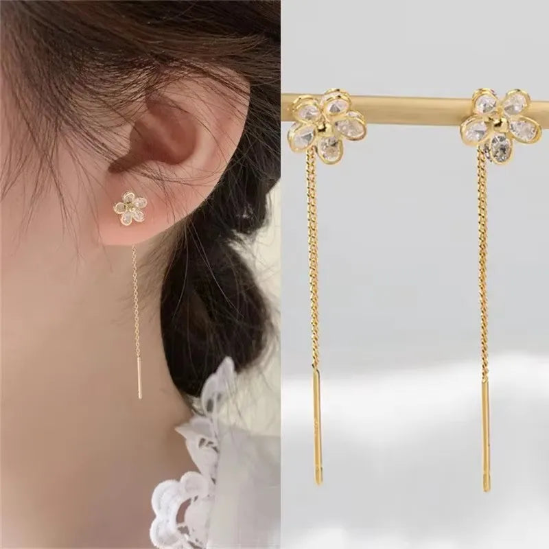 French Luxury Sweet Romantic Long Zircon Tassel Twisted Earrings for Women Jewelry Gift