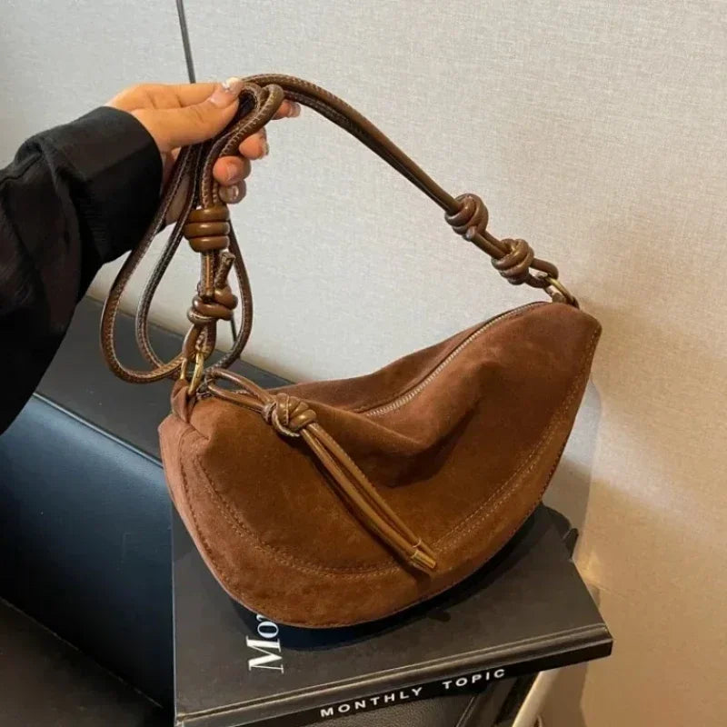 Faux Suede Super Popular Niche Suede Shoulder Bag for Women 2025 Hot Sale Single Crossbody Bags Underarm Dumpling Sweet Bags