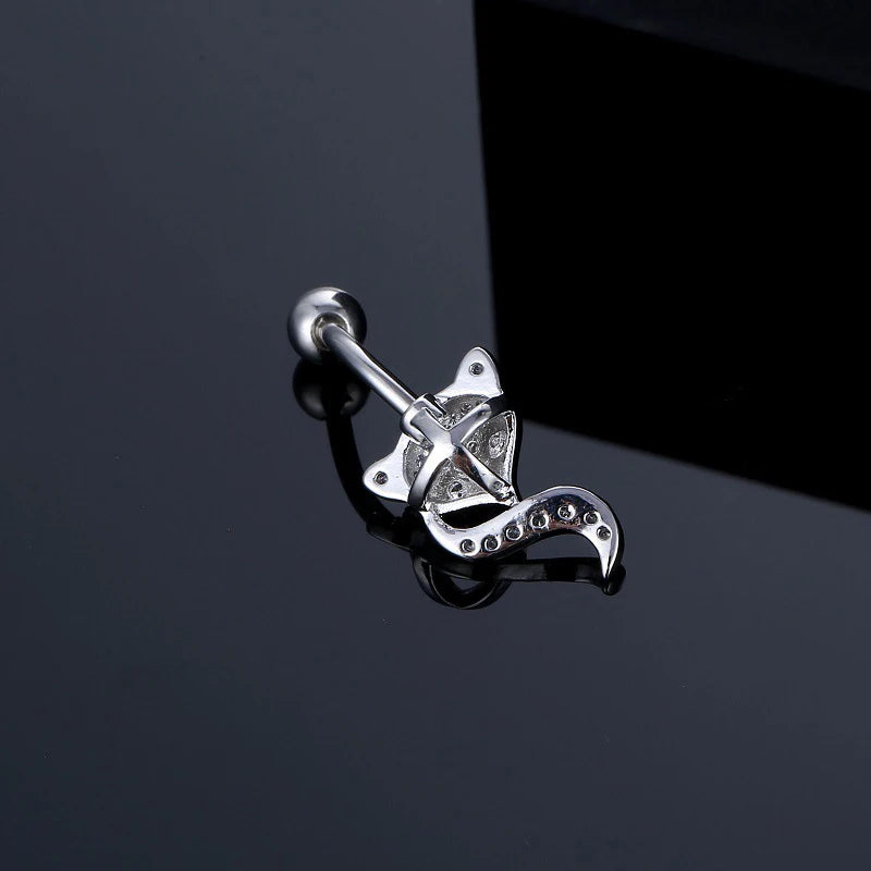 Full Diamond-embeded Fox Shape Animal Belly Piercing Navel Nail Sexy Fashion Zircon Inlaid For Women