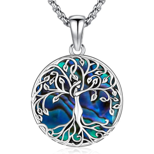 Tree of Life Necklace 925 Sterling Silver Tree of Life Abalone Shell Jewelry Gifts for Women  Birthday Christmas Holiday