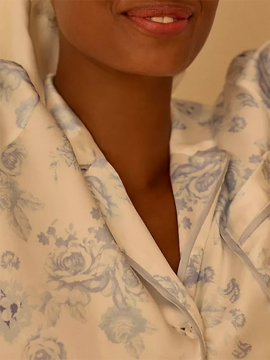 Women s Floral Print Pajama Set Long Sleeve Lapel Button Up Shirt and Shorts Sleepwear Lounge Sets for Summer