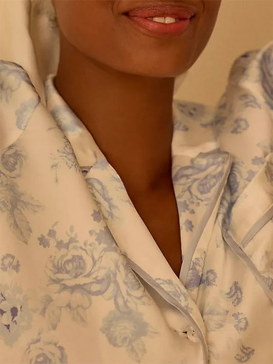 Women s Floral Print Pajama Set Long Sleeve Lapel Button Up Shirt and Shorts Sleepwear Lounge Sets for Summer