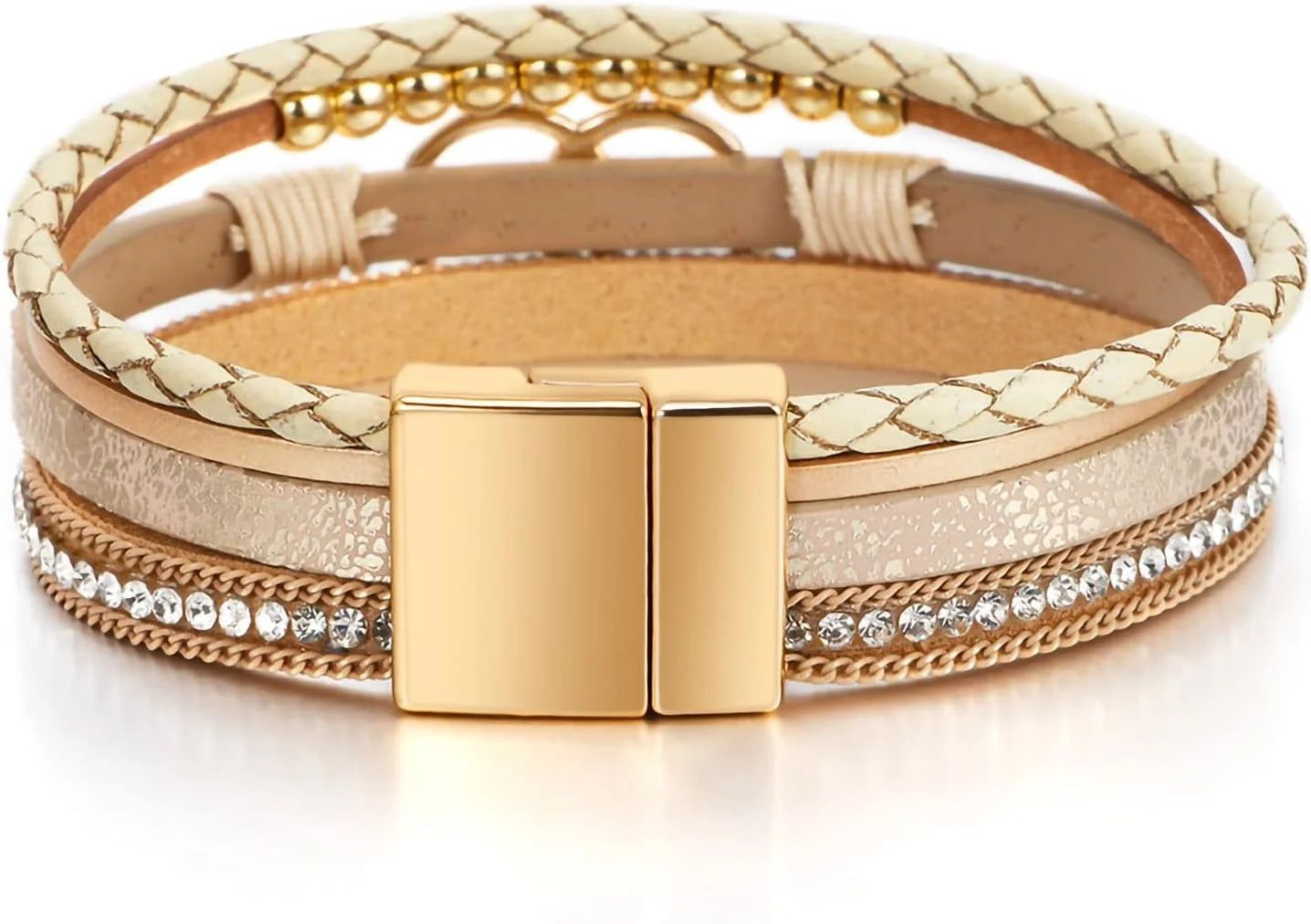 Fesciory Leopard Bracelet for Women, Boho Leather Wrap Multi-Layer Pearl Crystal Bracelet Bangle Jewelry