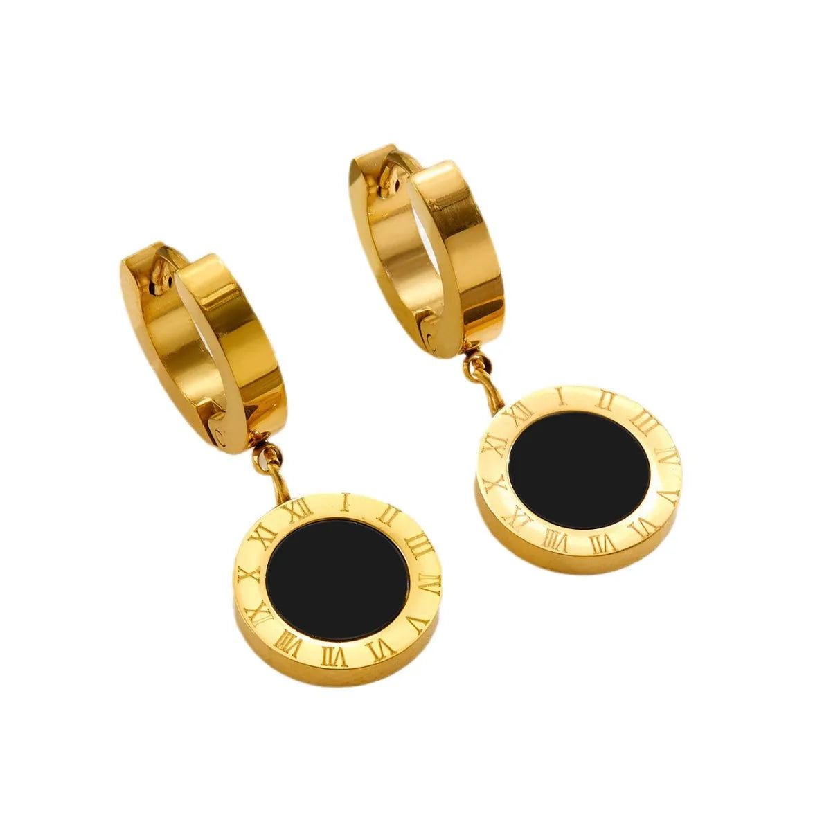 4pcs/setStainless Steel Black And  White Roman Numeral Pendant Necklace Bracelet Earrings Ladies Banquet Jewelry Set ,Party Gift