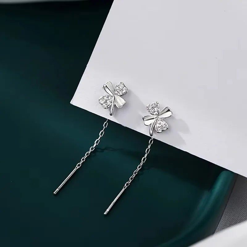 French Luxury Sweet Romantic Long Zircon Tassel Twisted Earrings for Women Jewelry Gift