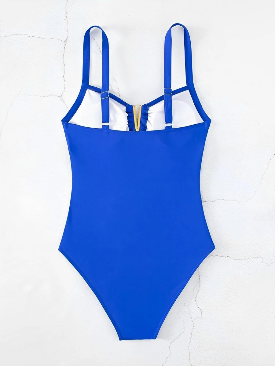 2025 Cut Out Ruched Front Swimsuit One Piece Swimwear Women Sexy Bathers Bathing Swimming Swim Suit Female Beachwear XXL