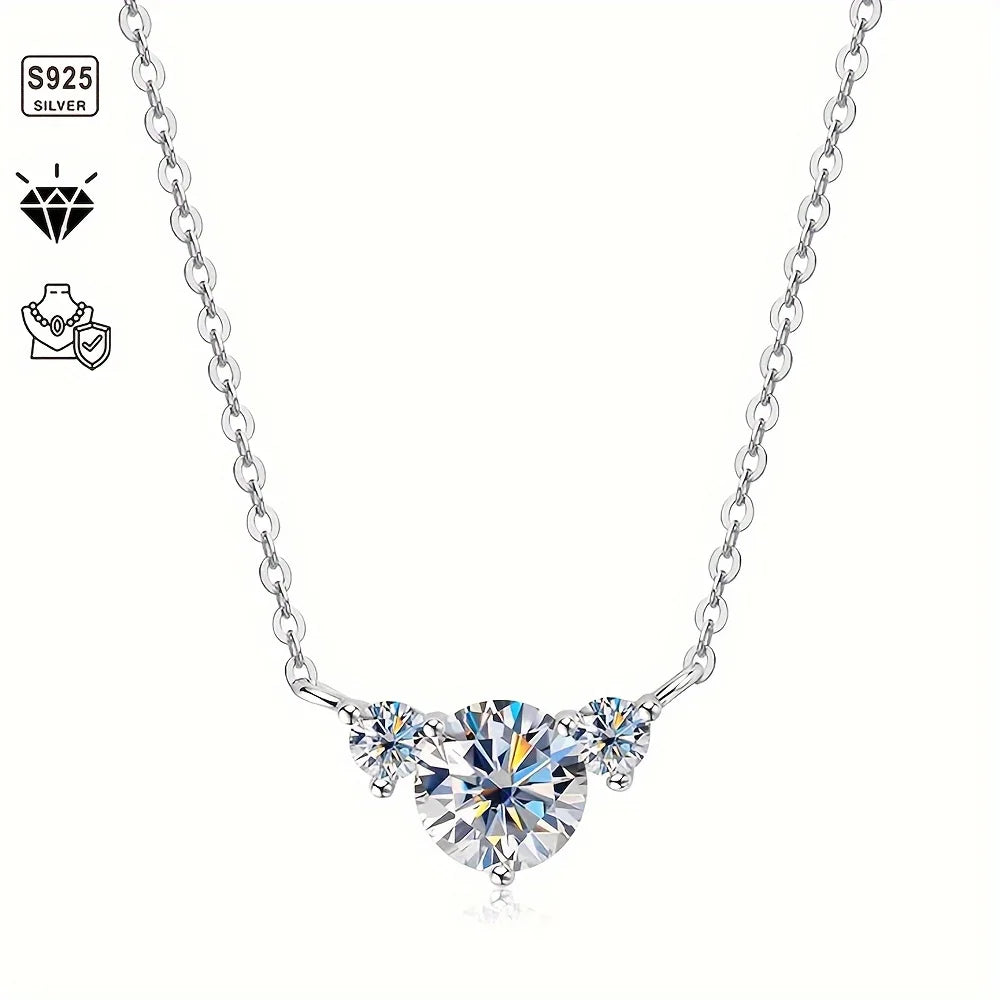 1pc S925 Silver with 1.6CT Moissanite Simple Necklace for Women, Moissanite Gemstone Jewelry | Gifts for Mother | Gifts for Her
