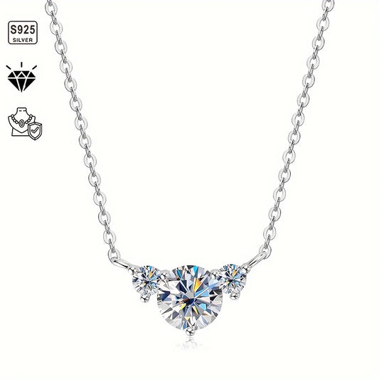 1pc S925 Silver with 1.6CT Moissanite Simple Necklace for Women, Moissanite Gemstone Jewelry | Gifts for Mother | Gifts for Her