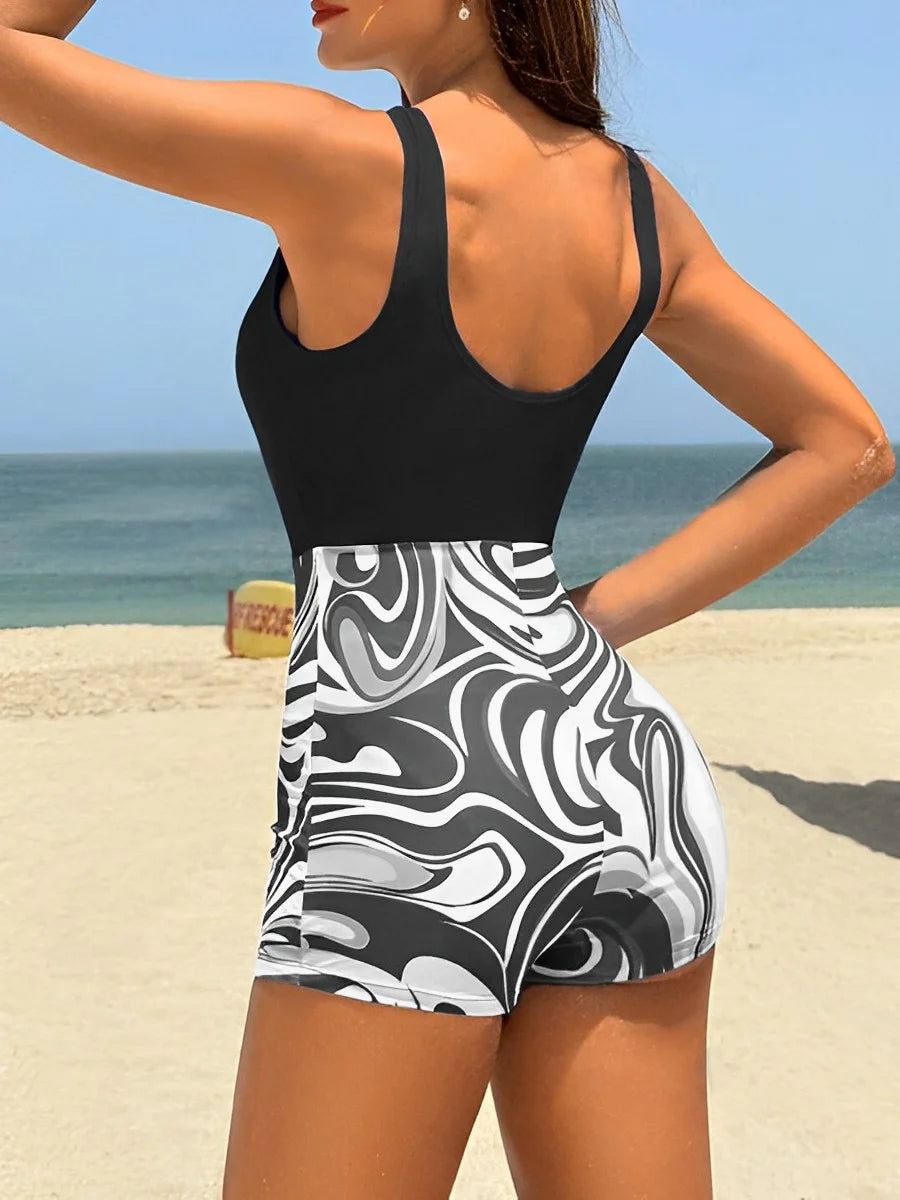 2025 Patchwork Sleeveless Swimsuit Women One Piece Swimwear Female Bathing Swim Suit Summer Beachwear