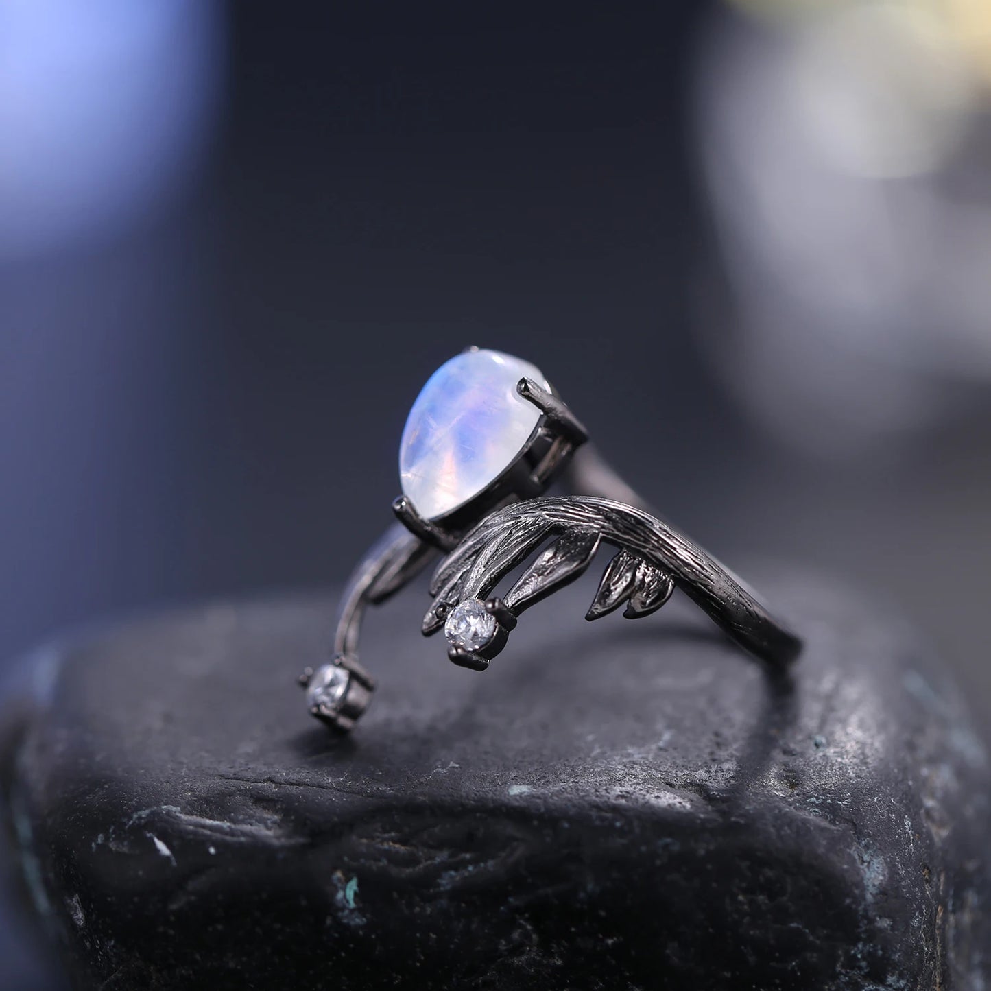 1.43Ct Natural Amethyst Gemstone Rings 925 Sterling Silver Handmade Adjustable Angel's Wing Ring for Women