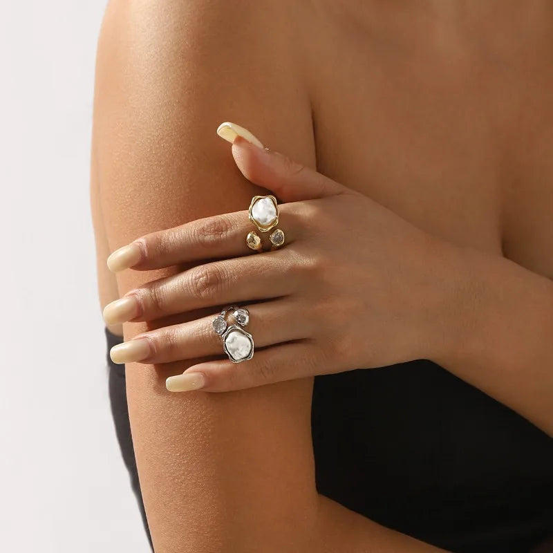 Light Luxury Baroque Pearl Ring for Women, Niche Design Copper Zirconium Opening New Retro Ring