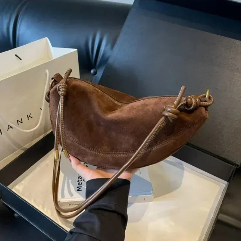 Faux Suede Super Popular Niche Suede Shoulder Bag for Women 2025 Hot Sale Single Crossbody Bags Underarm Dumpling Sweet Bags