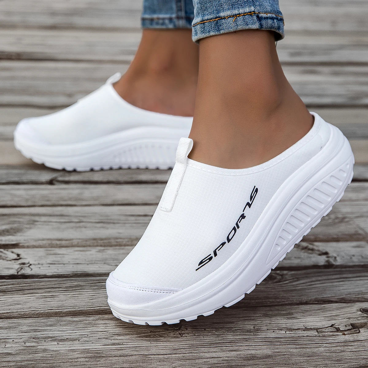 Summer women's one foot sports shoes breathable thin mesh lazy shoes toe cap half drag sandals women's style
