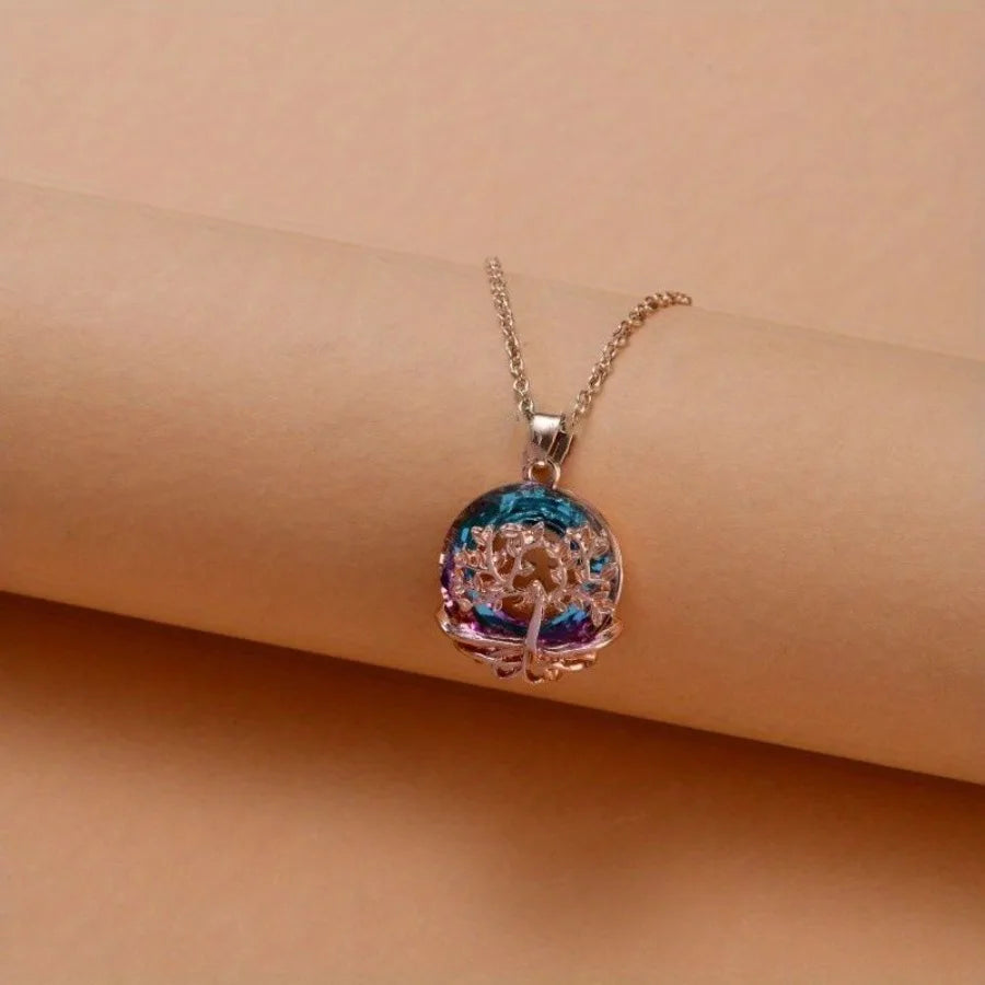 Tree Of Life Round Crystal Necklace Exquisite Luxury Wedding Pendant Necklace Fashion Elegant Ladies