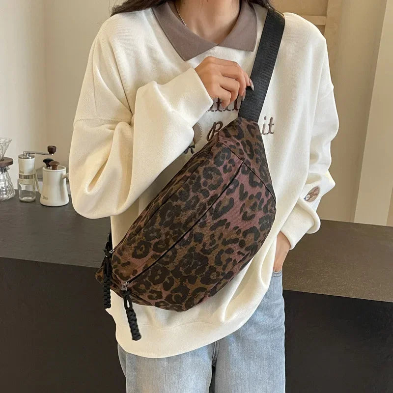 Large Size Leopard Prints Chest Bags For Women Canvas Large Capacity Shoulder Crossbody Bag 2025 Summer Latest Waist Fanny Pack