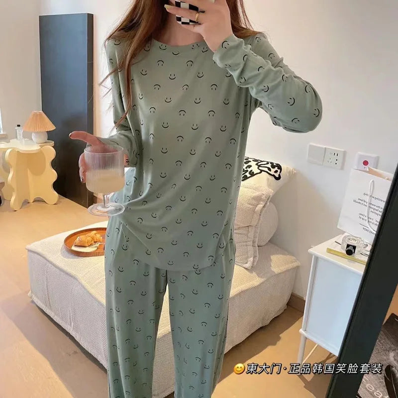 2 Piece New Girls Soft Skin Friendly Pajama Set Ladies Casual Sleep Homewear Set Women's Large Size Homewear