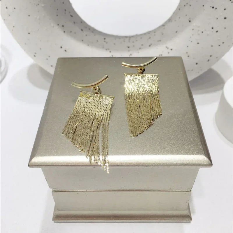 Fashion Statement Earring Long Statement Gold Color Bling Tassel Earrings For Women Female Daily Pendant Jewelry Gifts