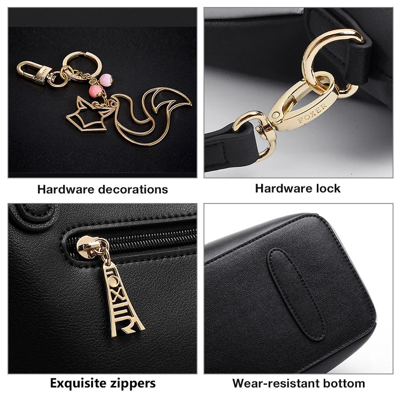 FOXER Elegant Women Shoulder Tote Bag Cowhide Fashion Luxury Design Female Handbag Purse Festival Gift for Wife,Mom