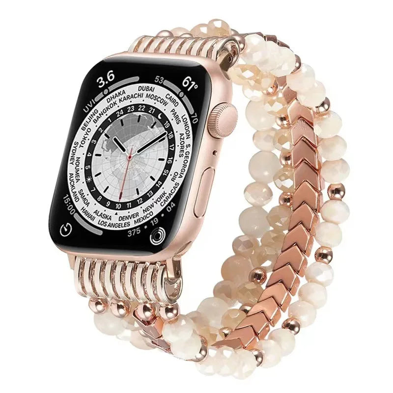 Beaded Compatible Apple Watch Band 38 40 41 42 44 45mm for Women, iWatch Series SE 9 8 7 6 5 4 3 2 1 Handmade Elastic Band