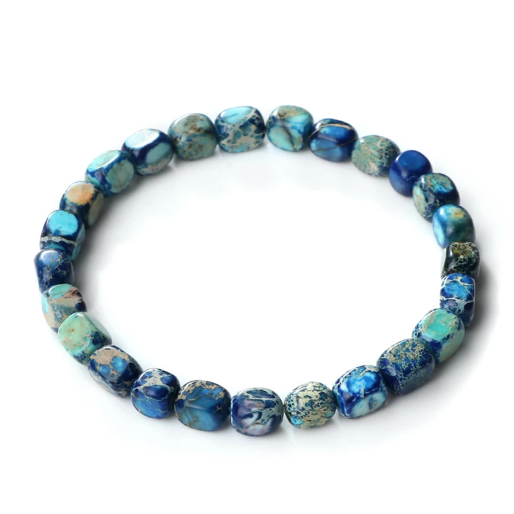 Vintage Elastic Bead Bracelet Square Emperor Stone Bangle Women Men Chakra Healing Couple Bracelet Natural Chain Jewelry