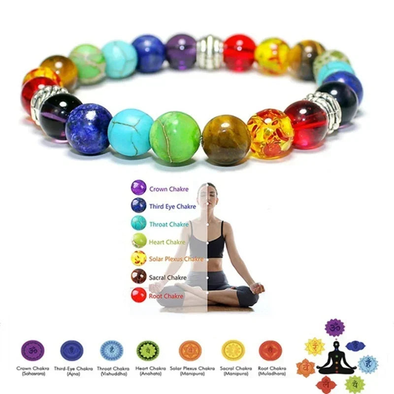 Classic 7 Chakra Beads Bracelet Natural Stone Black Rope Braided Yoga Reiki Healing Balance Bracelets & Bangles Meditation Gift