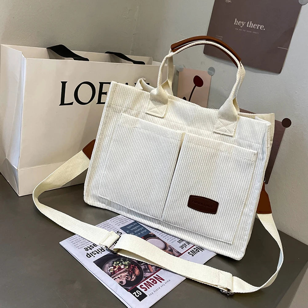 Corduroy Tote Bag Crossbody Bag Large Capacity Women Fashion Handbag with Multiple Pockets Top Handle Crossbody Bag Everyday Bag