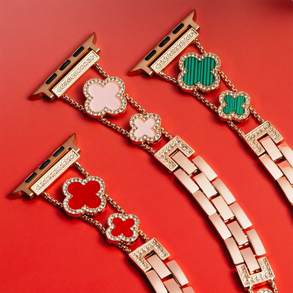 Diamond Four-leaf Clover Metal Strap for Apple Watch Ultra2 49mm 46mm 44/42/41/40/38mm Band for Iwatch Series10 987SE6 Bracelets