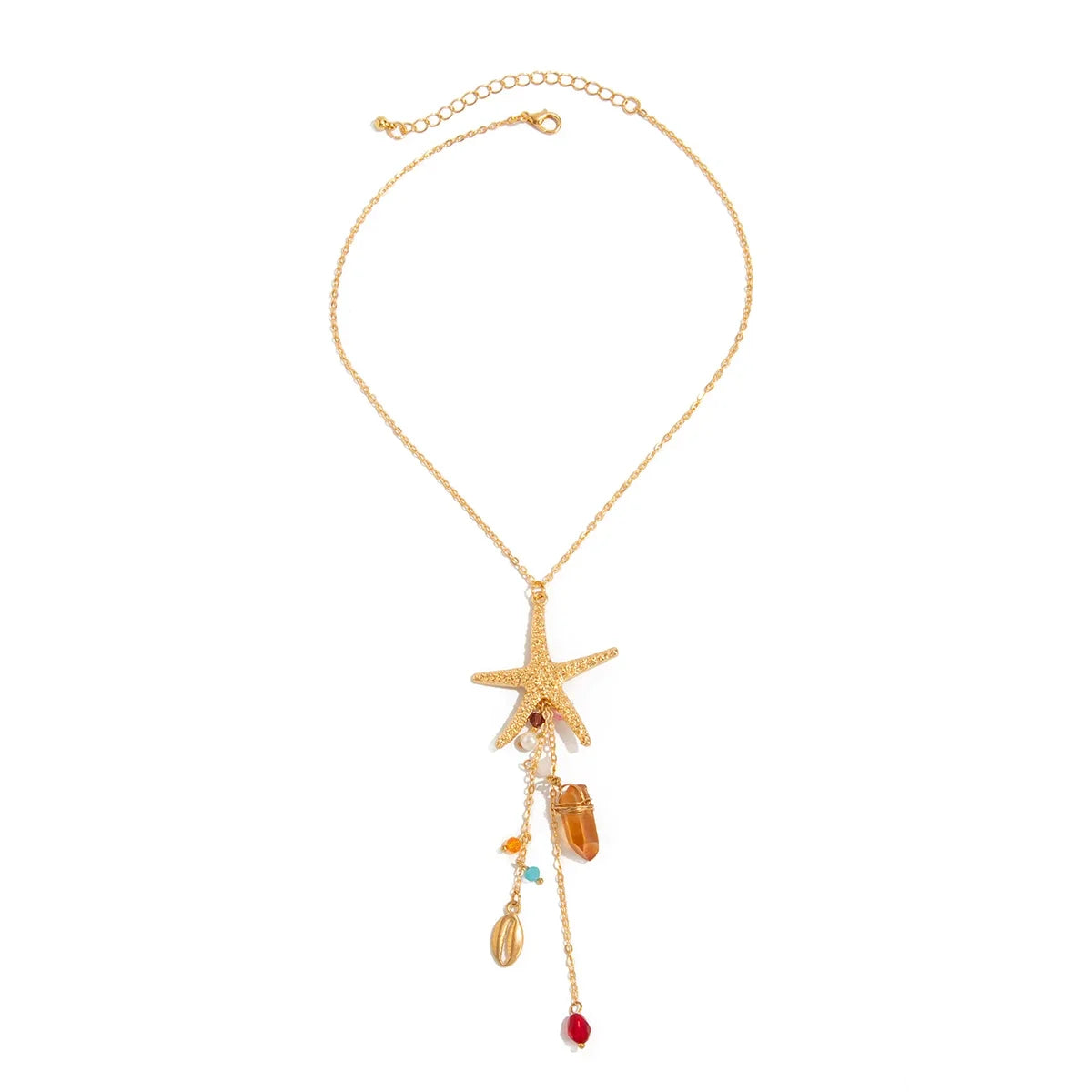 Bohemia Starfish Scallop Crystal Long Tassel Pendant Necklace For Women Summer/ Beach/ Vacation Charm Jewelry Accessories