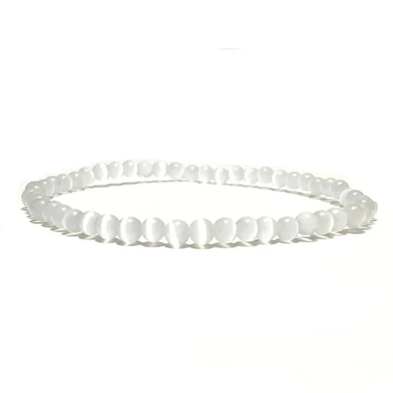 Hot 925 Silver Plated Cuff Bracelet Set Natural Cat's Eye Stone Elastic Beads Handmade Lucky Knot Rope Bracelet