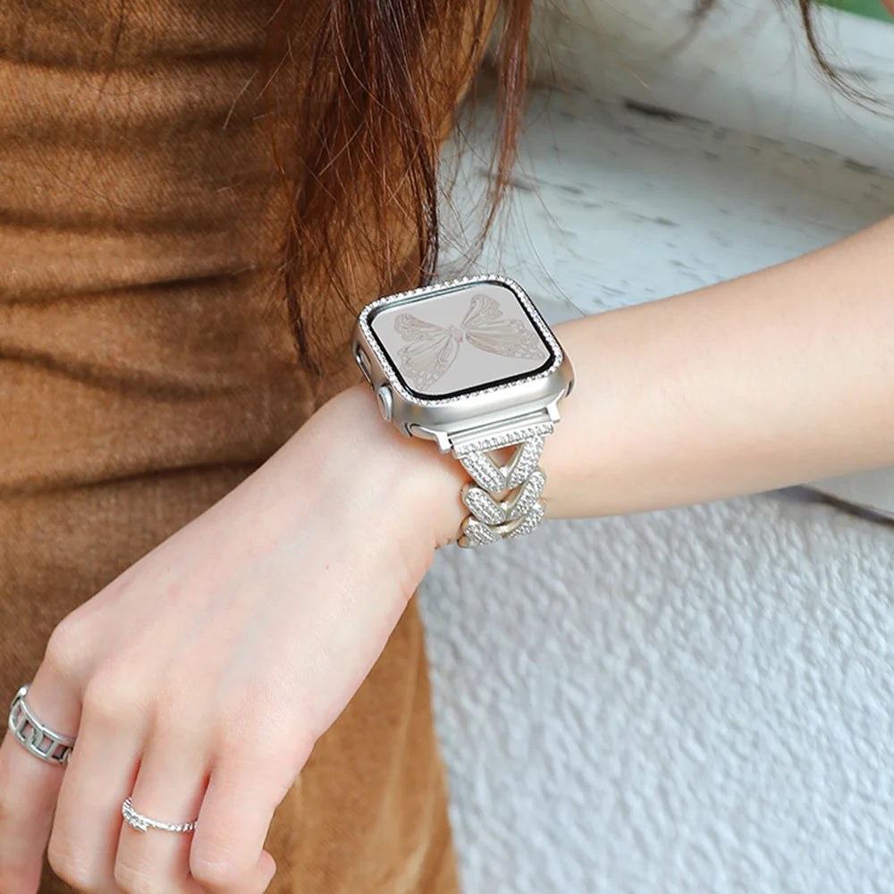 Diamond Metal Strap for Apple Watch 10 Band 46mm 42mm 45mm 40mm 41mm 44/49mm Women Belt Bracelet iWatch Series 9 8 7 Se 6 Ultra