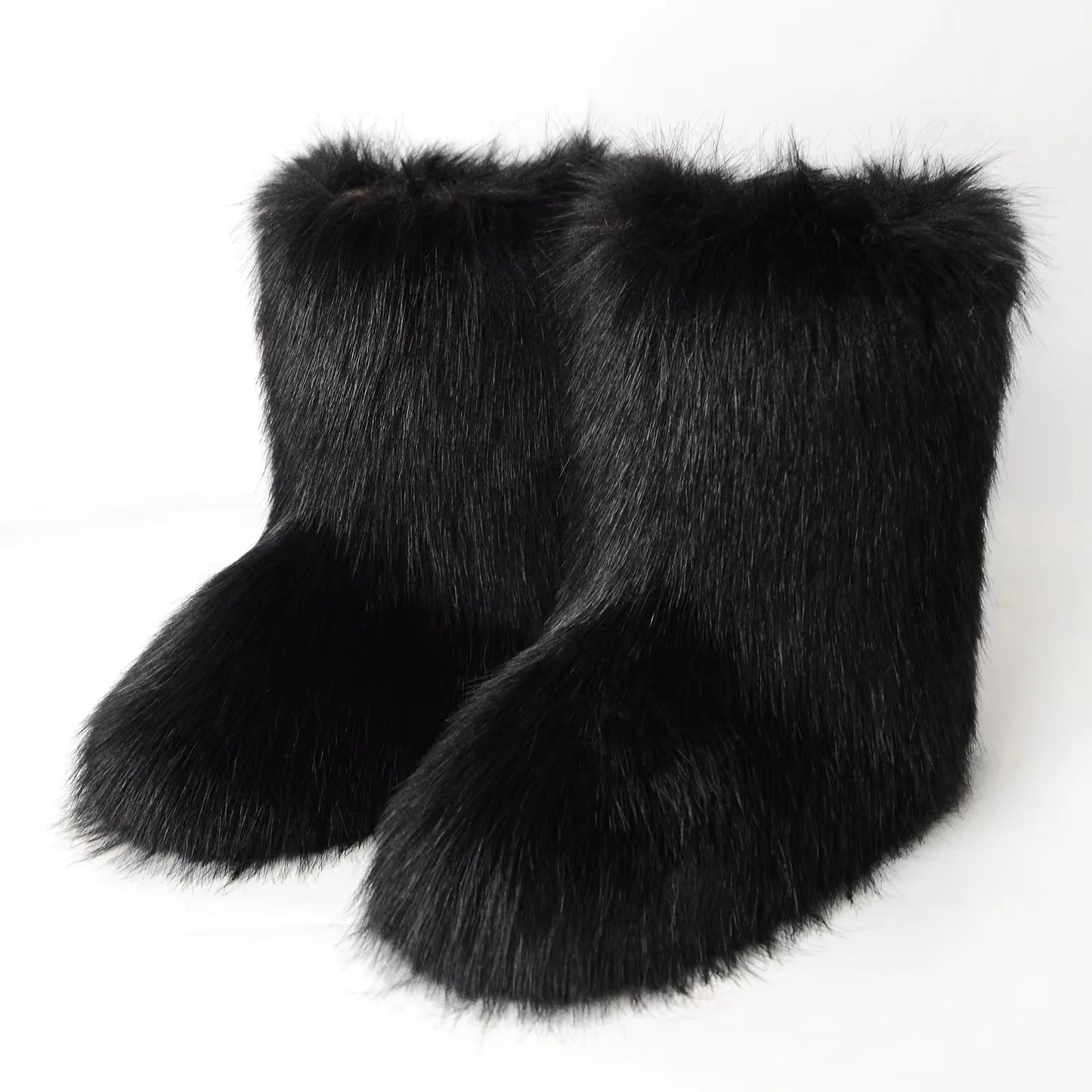 Winter Fuzzy Boots Women Furry Shoes Fluffy Fur Snow Boots Plush lining Slip-on Rubber Flat Outdoor Bowtie Warm Ladies Footwear