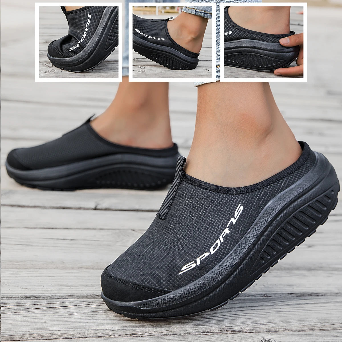 Summer women's one foot sports shoes breathable thin mesh lazy shoes toe cap half drag sandals women's style