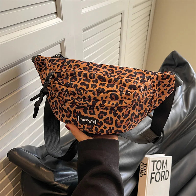 Large Size Leopard Prints Chest Bags For Women Canvas Large Capacity Shoulder Crossbody Bag 2025 Summer Latest Waist Fanny Pack